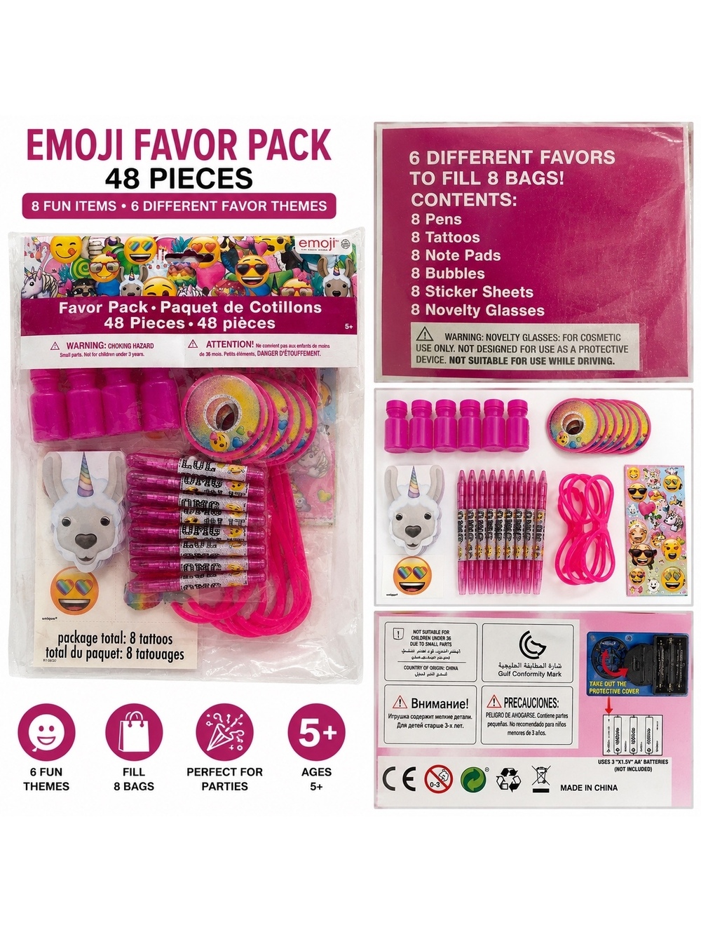Emoji Favor Pack 48 Pieces with 6 Different Favor Themes